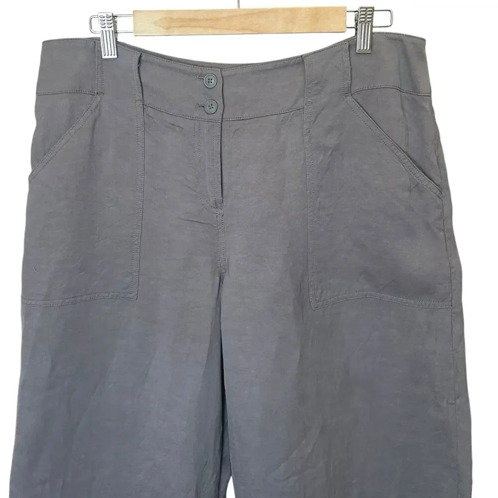 Poetry Linen Viscose Blend US 12 High Rise Wide Leg Pants Grey Minimalist